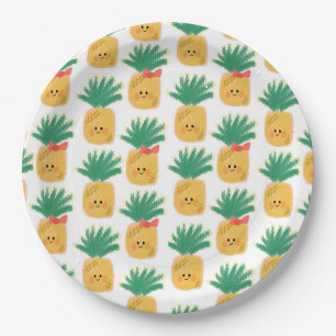 Hawaii Cute Pineapples Tropical Birthday Paper Plate