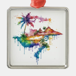 Hawaii design with colourful splatters metal ornament