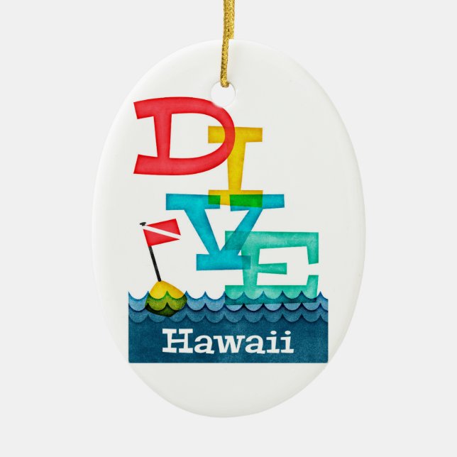 Hawaii Dive - Colourful Scuba Ceramic Ornament (Front)