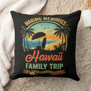 Hawaii Family Trip Beach Sunset Paragliding Scene Throw Pillow
