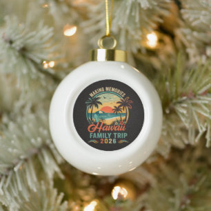 Hawaii Family Trip Tropical Sunset 2026 Ceramic Ball Christmas Ornament