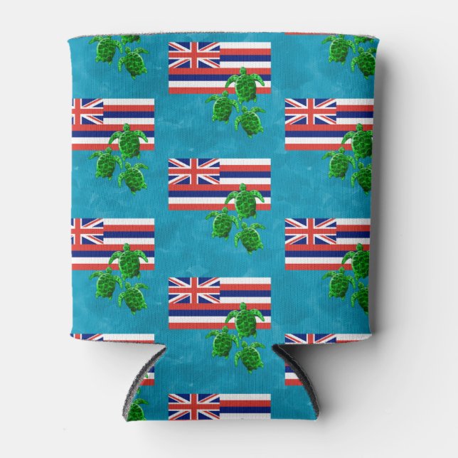 Hawaii Flag and Green Sea Turtles Can Cooler (Front)
