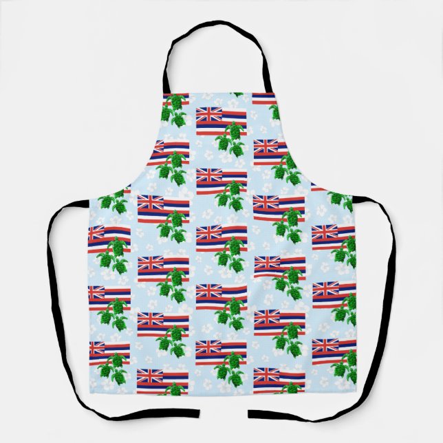 Hawaii Flag and Green Sea Turtles Floral Apron (Front)