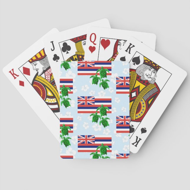 Hawaii Flag and Green Sea Turtles Floral Playing Cards (Back)