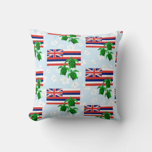Hawaii Flag and Green Sea Turtles Floral Throw Pillow
