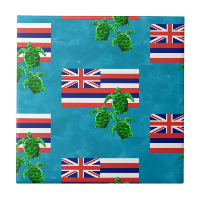 Hawaii Flag and Green Sea Turtles Tile (Front)