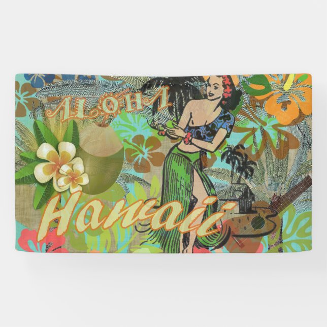 Hawaii Flower Hula Vintage Floral Graphic Banner (Horizontal)
