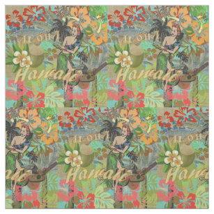 Hawaii Flower Hula Vintage Floral Graphic Fabric