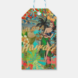Hawaii Flower Hula Vintage Floral Graphic Gift Tags