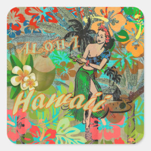 Hawaii Flower Hula Vintage Floral Graphic Square Sticker