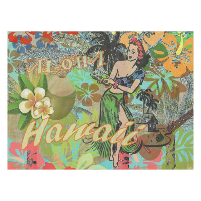 Hawaii Flower Hula Vintage Floral Graphic Tablecloth (Front (Horizontal))