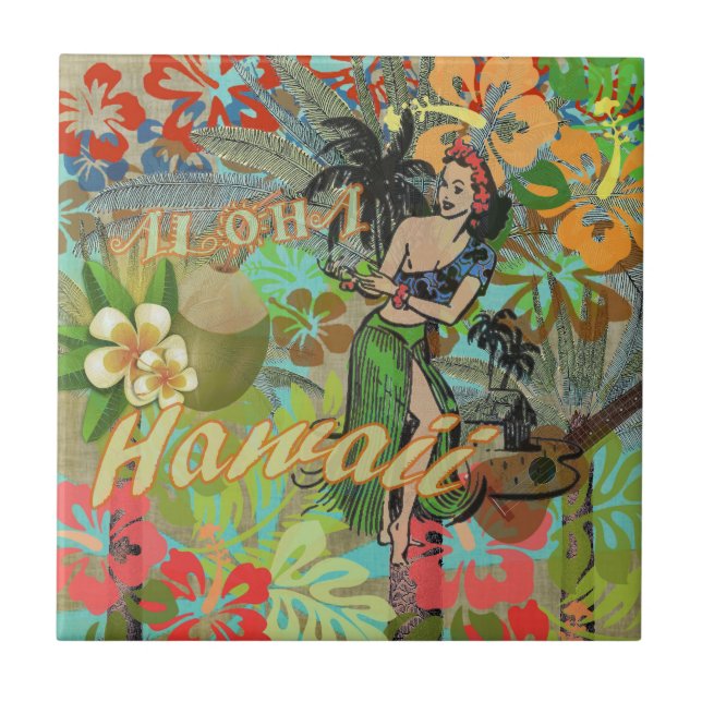 Hawaii Flower Hula Vintage Floral Graphic Tile (Front)
