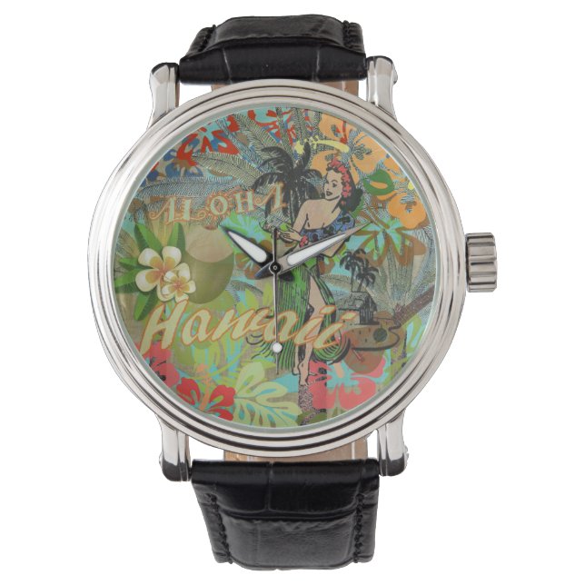 Hawaii Flower Hula Vintage Floral Graphic Watch (Front)