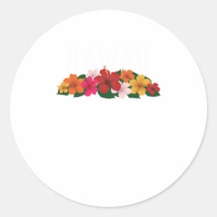 Hawaii Flowers Vintage White Text Classic Round Sticker