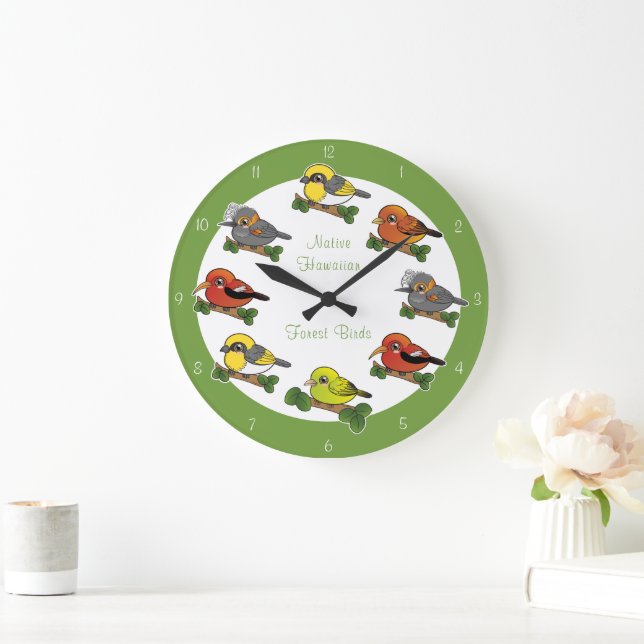 Hawaii Forest Birds Large Clock (Home)