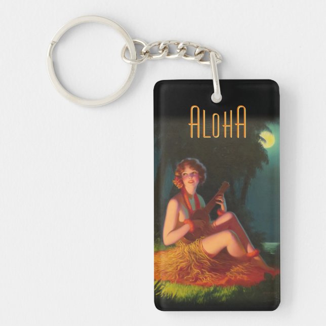 Hawaii Girl with Ukulele Keychain (Front)