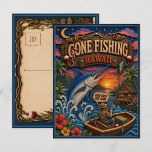 Hawaii Gone Fishing Blue Marlin Postcard