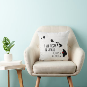 Hawaii GPS Coordinates with Heart Throw Pillow