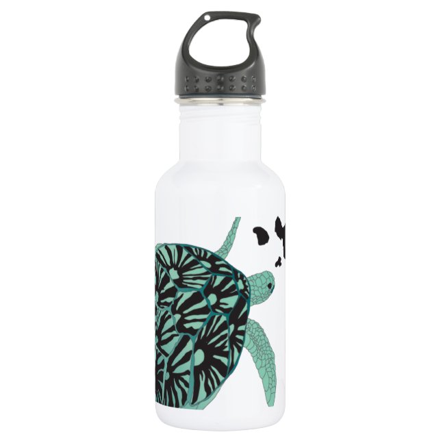 Hawaii green Sea Turtle and Hawaii Islands 532 Ml Water Bottle (Front)