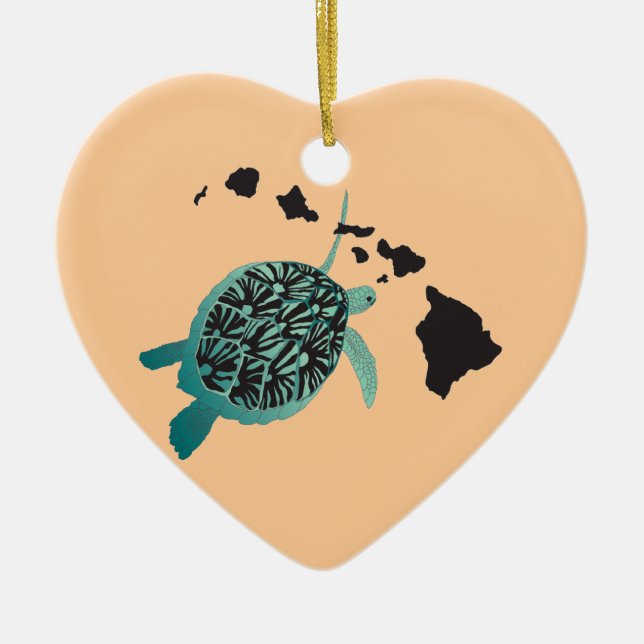 Hawaii Green Sea Turtle and Hawaii Islands Ceramic Ornament (Front)