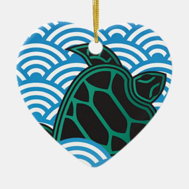 Hawaii Green Sea Turtle Ceramic Ornament (Front)