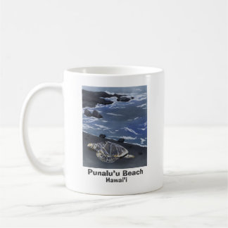 Hawaii Green Sea Turtle on Black Sand Beach  Coffe Coffee Mug