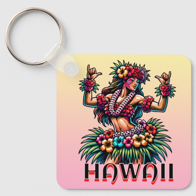 Hawaii | Hawaiian Hula Dancer Personalized Keychain (Front)