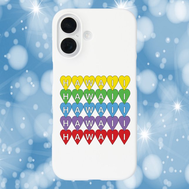 Hawaii Hearts Pattern Rainbow Case-Mate iPhone Case (A phone case with a rainbow heart pattern that says Hawaii.)