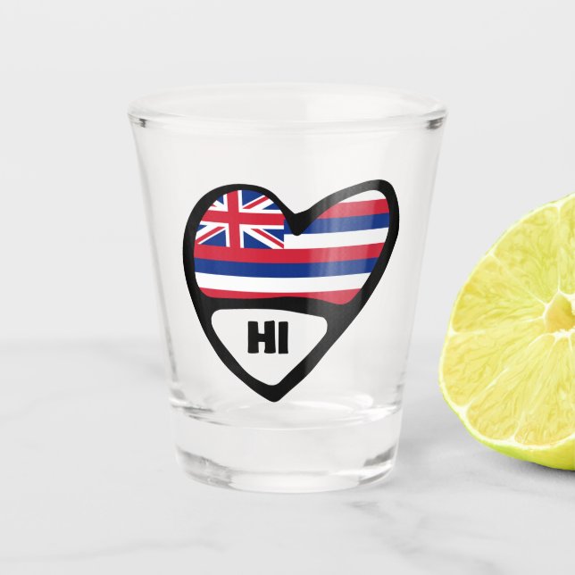 Hawaii, HI State Flag In Heart, Shot Glass (Front)