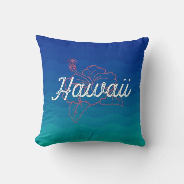 Hawaii Hibiscus Distressed Graphic Print Throw Pillow (Front)