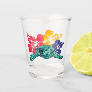 Hawaii hibiscus flowers turtle Shot glass