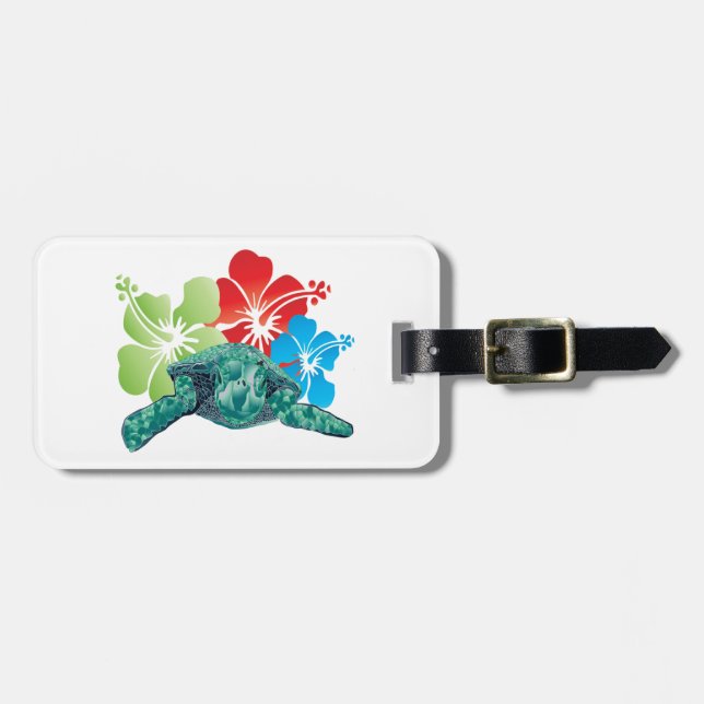 Hawaii Hibiscus Turtle Luggage Tag (Front Horizontal)