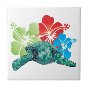 Hawaii Hibiscus Turtle Tile