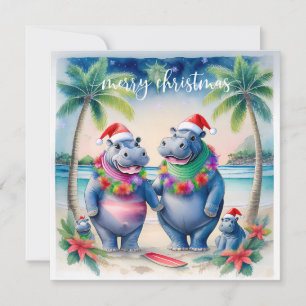 Hawaii Hippo celebrating Christmas at the beach Holiday Card