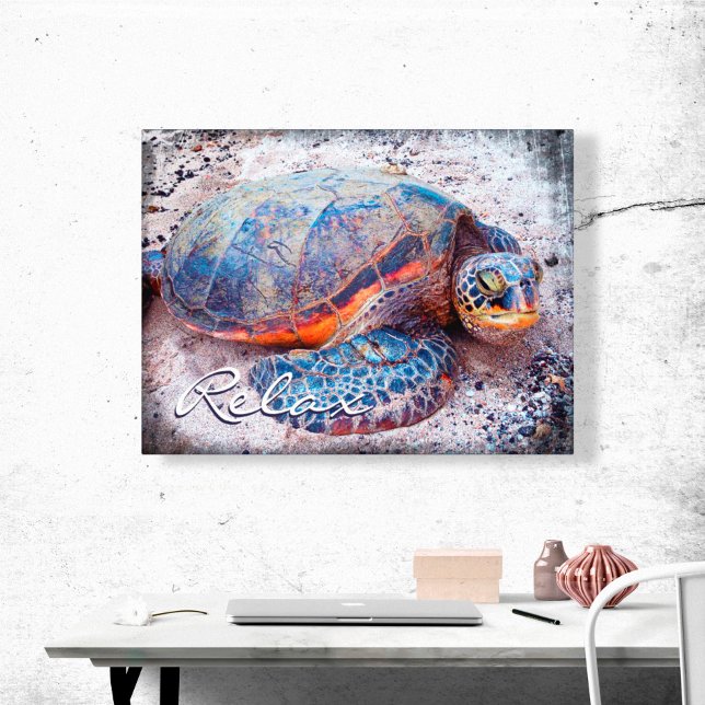Hawaii Honi Sea Turtle Close-up Photo Relax Script Canvas Print (Creator Uploaded)