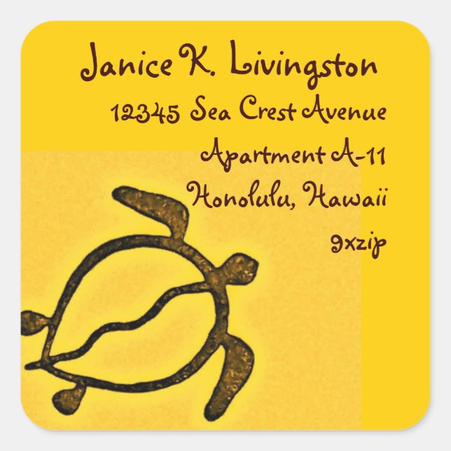 Hawaii Honu Return Address Gold and Brown Square Sticker (Front)