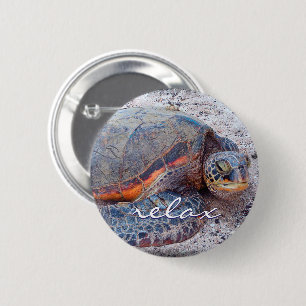 Hawaii Honu Sea Turtle Photo Relax Script Bold 2 Inch Round Button