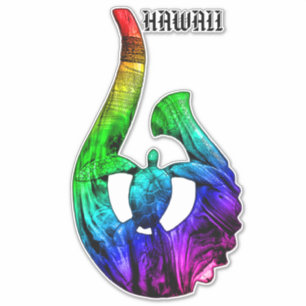 Hawaii Honu Tribal Hook Neon Rainbow