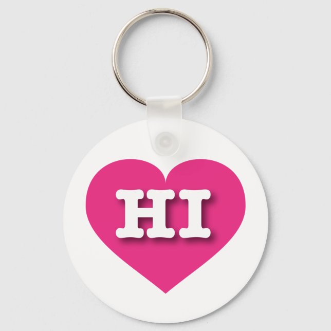 Hawaii Hot Pink Heart - I love HI Keychain (Front)