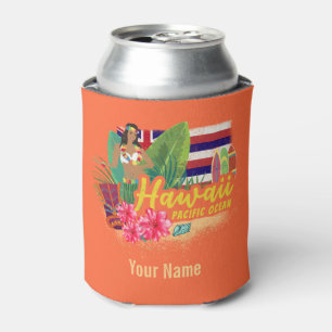 Hawaii Hula Dancer Retro Pacific Vintage Souvenir Can Cooler