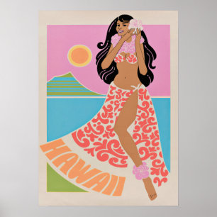 Hawaii Hula Girl Retro Vintage Travel Poster
