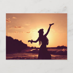 Hawaii, hula girl silhouette on sunset, photo postcard