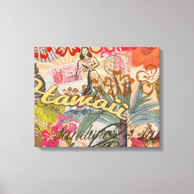 Hawaii Hula Travel Flower Vintage Canvas Print (Front)