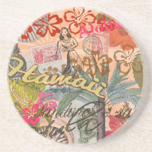 Hawaii Hula Travel Flower Vintage Coaster