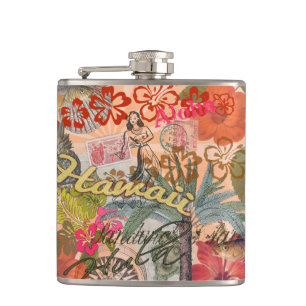 Hawaii Hula Travel Flower Vintage Hip Flask