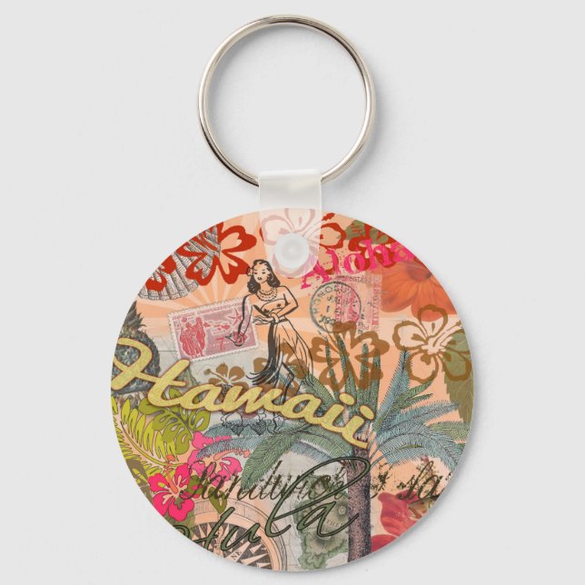 Hawaii Hula Travel Flower Vintage Keychain (Front)