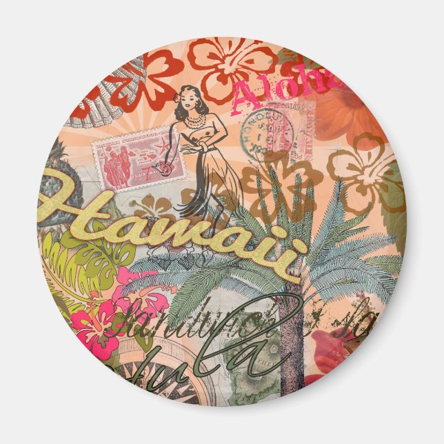 Hawaii Hula Travel Flower Vintage Magnet (Front)