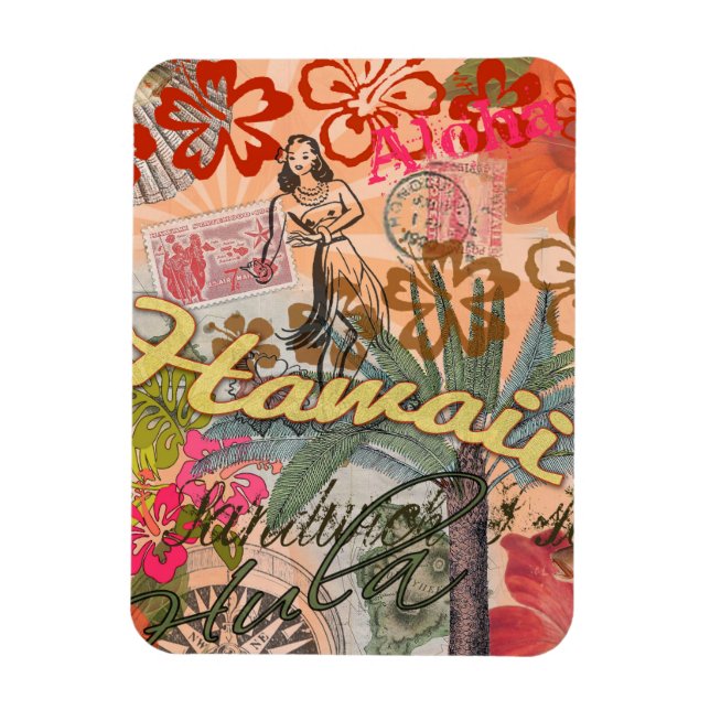 Hawaii Hula Travel Flower Vintage Magnet (Vertical)