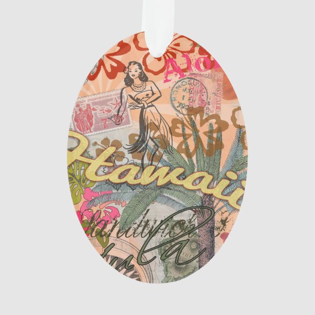 Hawaii Hula Travel Flower Vintage Ornament (Back)