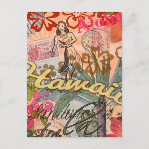 Hawaii Hula Travel Flower Vintage Postcard